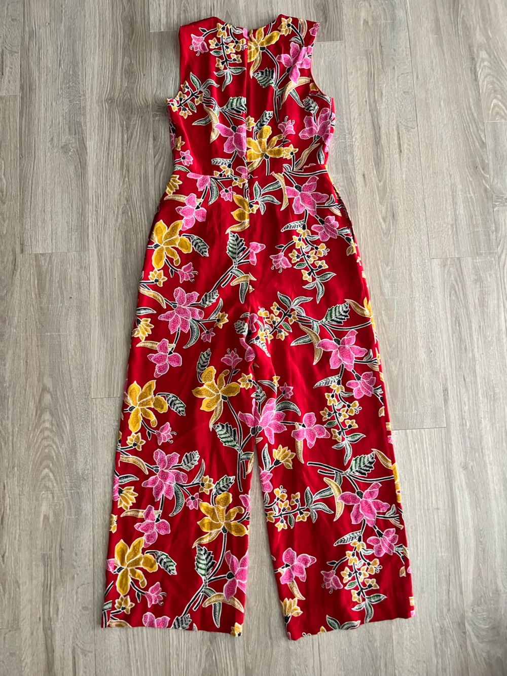 Diane Von Furstenberg Women’s Red Floral Jumpsuit Pink & Yellow Accents Silk 6 - Picture 6 of 6